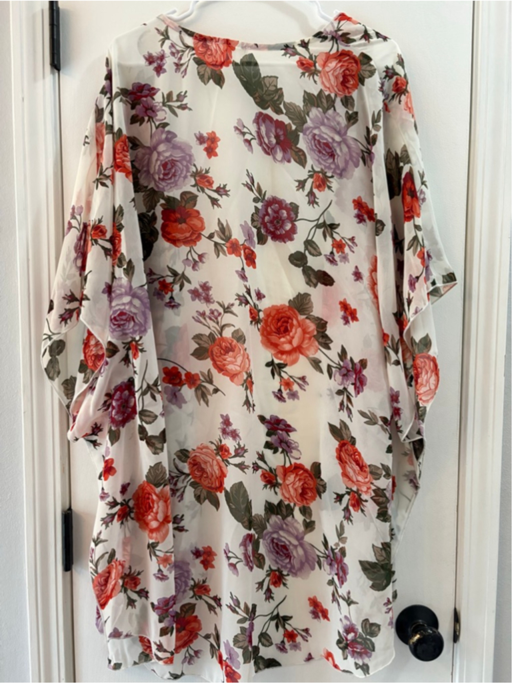 EMORY PARK Floral Kimono Shrug White Red One Size